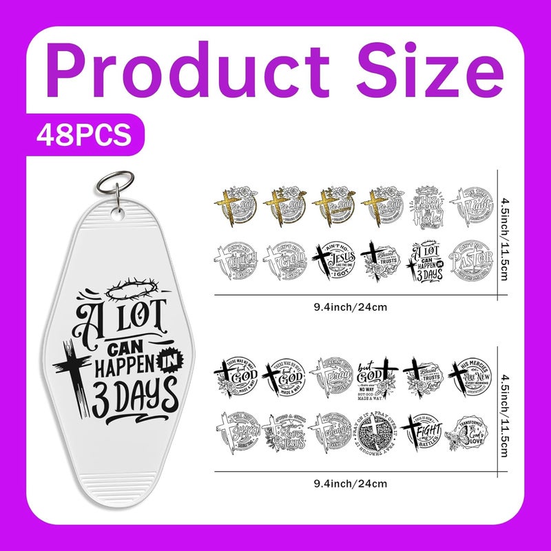 CHNVICK 48PCS UV DTF Keychain Transfer, Christian Quotes UV DTF wrap with Bright Colors and Beautiful Design for Keychain, Laptop, Greeting Card Decoration - Image 2
